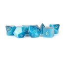 Dice: Stone 16mm 7pc Set: Engraved Cat's Eye Aquamarine