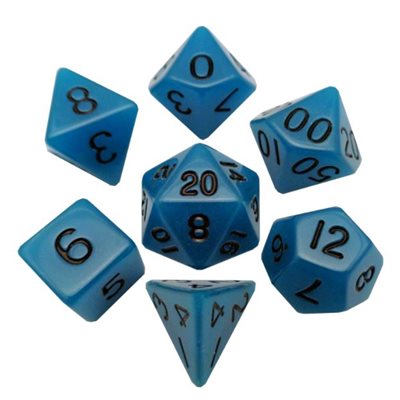 Dice: Acrylic 16mm 7pc Set: Glow in the Dark: Blue