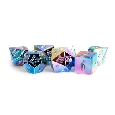 Dice: 7 pc: 16 mm: Aluminum Plated Acrylic: Rainbow Aegis Uninked