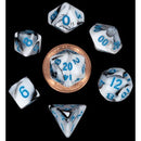 Dice: Mini 10mm 7pc Set: Marble: Blue Numbers