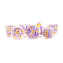 Dice: Resin 16mm 7pc Set: Pearl Purple w/ Gold Numbers