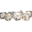 Dice: Resin 16mm 7pc Set: Pearl w/ Copper Numbers