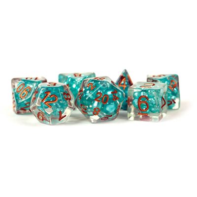 Dice: 7 pc: 16 mm: Resin: Pearl Teal with Copper Numbers