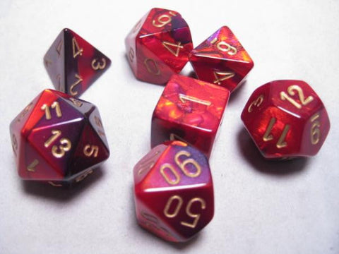 Polyhedral Dice Set: Gemini: 7Pc Purple-Red/Gold