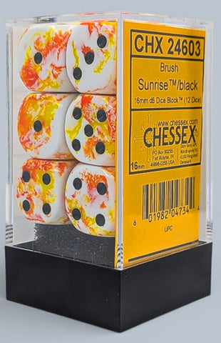 Dice: 12x D6: 16 mm: Brush: Sunrise / Black