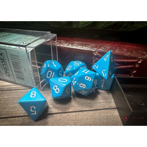 CHESSEX POLYHEDRAL OPAQUE 7-DIE SET LIGHT BLUE/WHITE