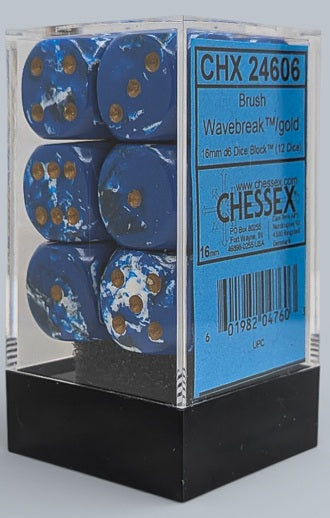 Dice: 12x D6: 16 mm: Brush: Wavebreak / Gold
