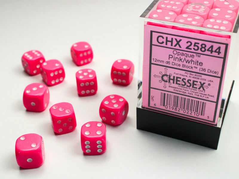 12mm d6 Dice Block (36 Dice - Opaque: Pink/White)