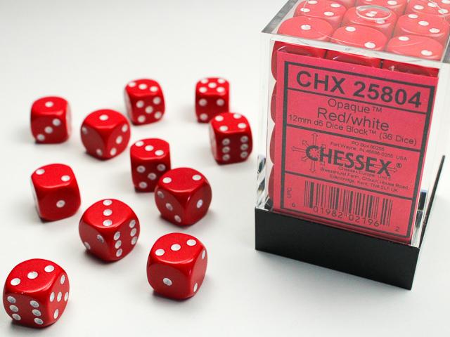 12mm d6 Dice Block (36 Dice - Opaque: Red/White)