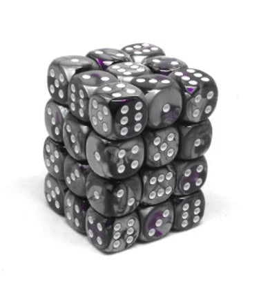 12mm d6 Dice Block (36 Dice - Gemini: Purple-Steel/White)