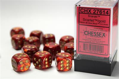 12mm d6 Dice Block (36 Dice - Scarab: Scarlet/Gold)