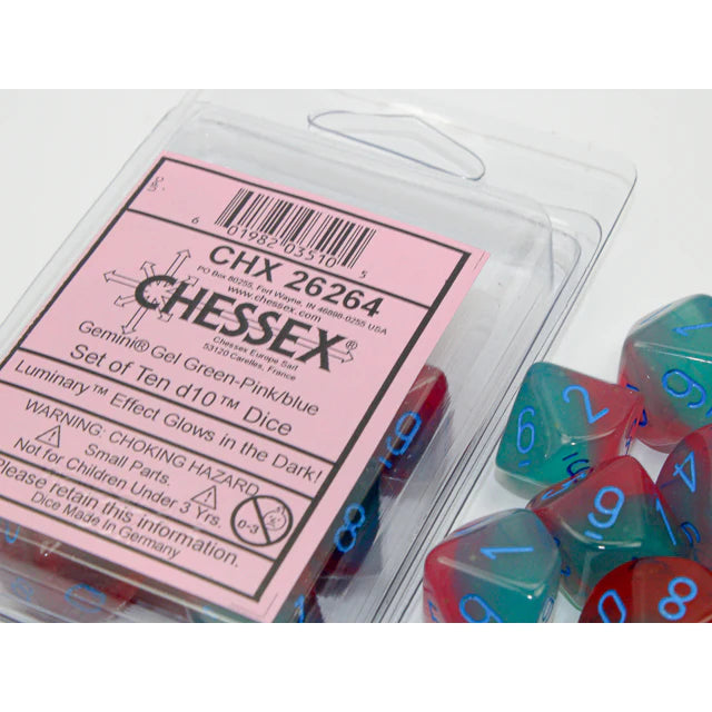 Chessex Gemini: 10D10 Gel Green-Pink/Blue Luminary
