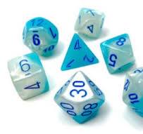 Chessex Polyhedral Gemini 7-Die Set in Turquoise-White with Blue Luminary