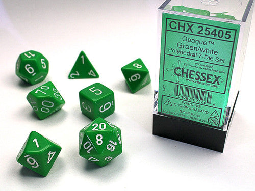 Polyhedral Dice Set: Opaque: 7Pc Green/White