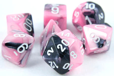 Polyhedral Dice Set: Gemini: 7Pc Black-Pink/White