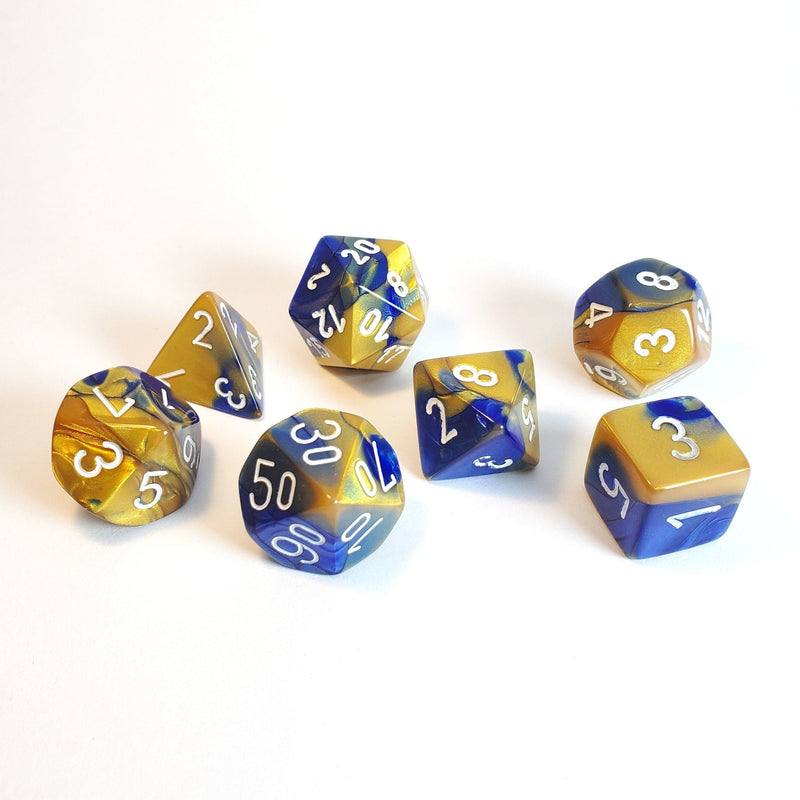 Polyhedral Dice Set: Gemini: 7Pc Blue-Gold/White