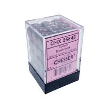 Dice: 36x D6: 12 mm: Opaque: Black / Pink