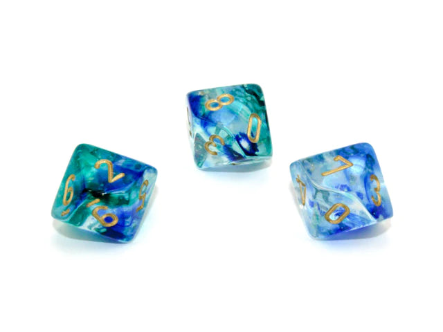 Chessex Nebula: 10D10 Oceanic/Gold Luminary