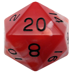 Dice: Acrylic 35mm D20: Red / White w / Gold Numbers