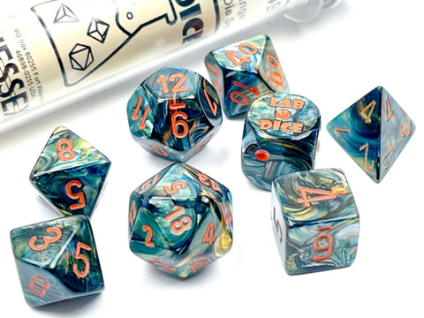 Lab Dice: Lustrous Alpestris / Orange Polyhedral 8-Dice Set