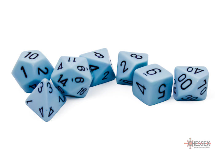 Opaque Polyhedral 7-Die Set in Pastel Blue with Black Numbering