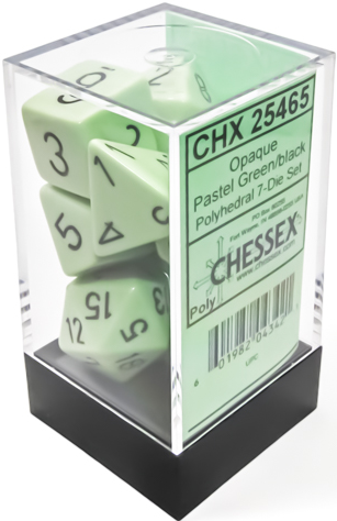 Opaque Polyhedral 7-Die Set in Pastel Green with Black Numbering