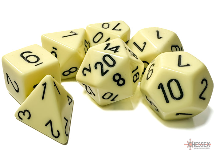 Opaque Polyhedral 7-Die Set in Pastel Yellow with Black Numbering