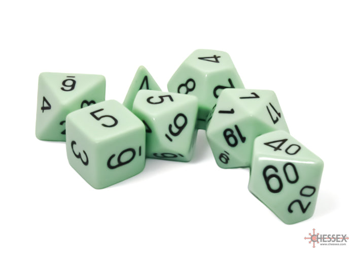 Opaque Polyhedral 7-Die Set in Pastel Green with Black Numbering