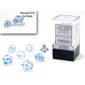 Mini Dice -Chessex (Borealis: 7Pc light blue Luminary)