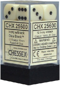 OPAQUE 12D6 IVORY/BLACK -Chessex
